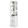 Costway Bathroom Cabinet Wood Storage Organiser 2 Drawer & Open Shelf  Tallboy Cupboard