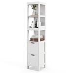 Costway Bathroom Cabinet Wood Storage Organiser 2 Drawer & Open Shelf  Tallboy Cupboard