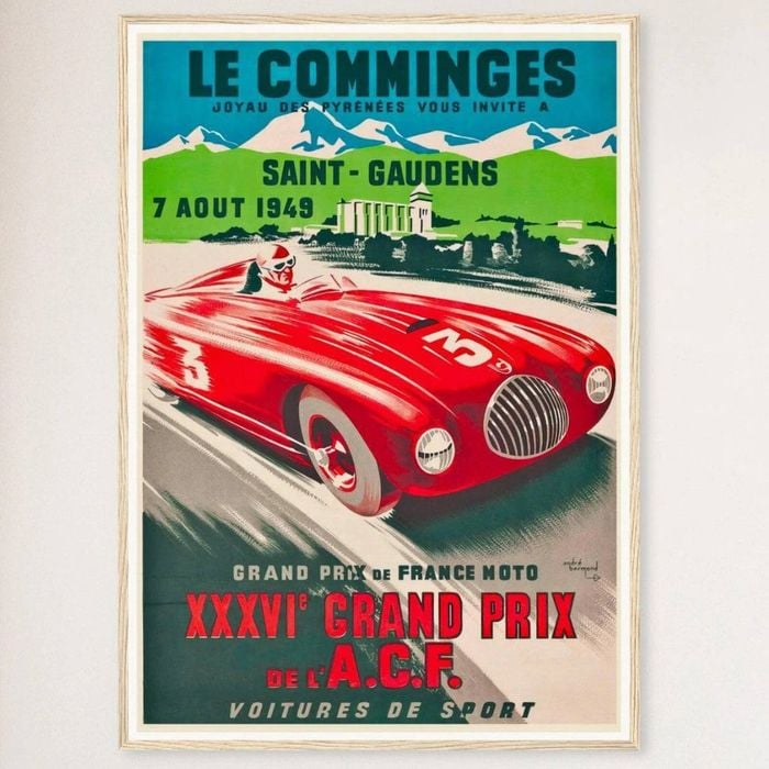 Galrie Vintage Racing Poster for the XXXVI Grand Prix of ACF in Comminges, France Artwork, Wood Frame, A4 21 x 30cm (8 x 12inch)