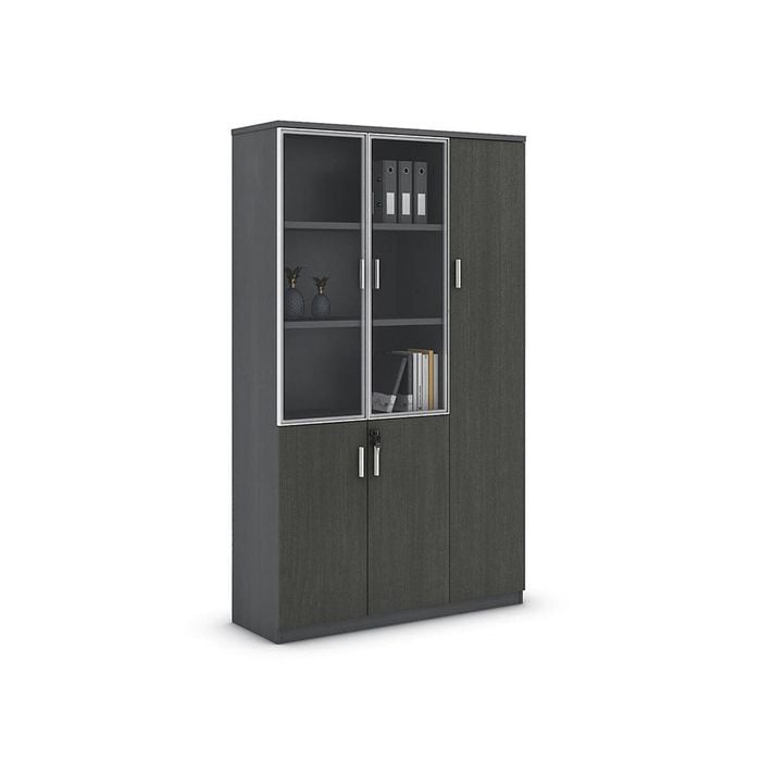 ModernHome MATEES 3Doors Display Cabinet 120cm(W)x40cm(D)x200cm(H) - Grey/ Brown
