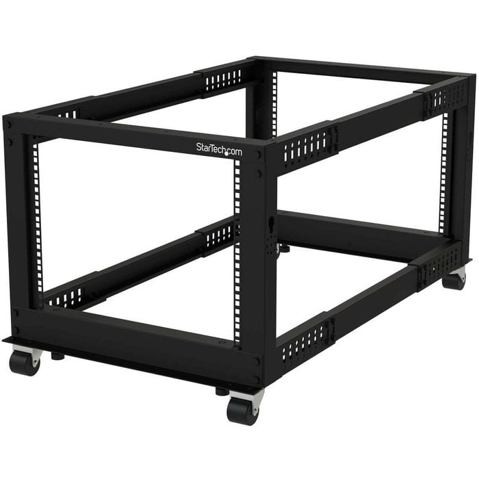 StarTech.com 4-Post 8U Mobile Open Frame Server Rack, 19in Network Rack with Casters
