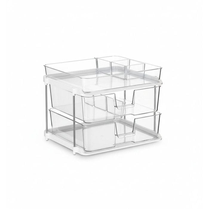 2-Tier Bathroom & Kitchen Organizers with 8 Dividers - Under Sink & Pantry Storage
