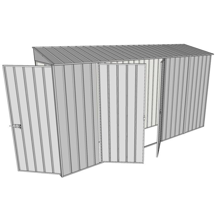 Build-a-Shed 0.8 x 3.7 x 2m Skillion Single Hinged Door Shed with Double Hinged Side Doors - Zinc