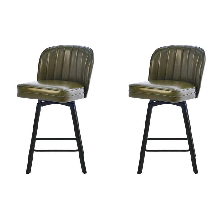 Ufurniture Bar Stools Set Of 2 PU Swivel Bar Chair W/ Thickened Back & Seat Counter Stools Green