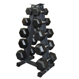 150kg - 5 Pair Hex Rubber Dumbell Weight Set With Rack
