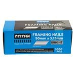 Titan 90x 3.15mm Bright Steel Collated Framing Nails - Box of 1000