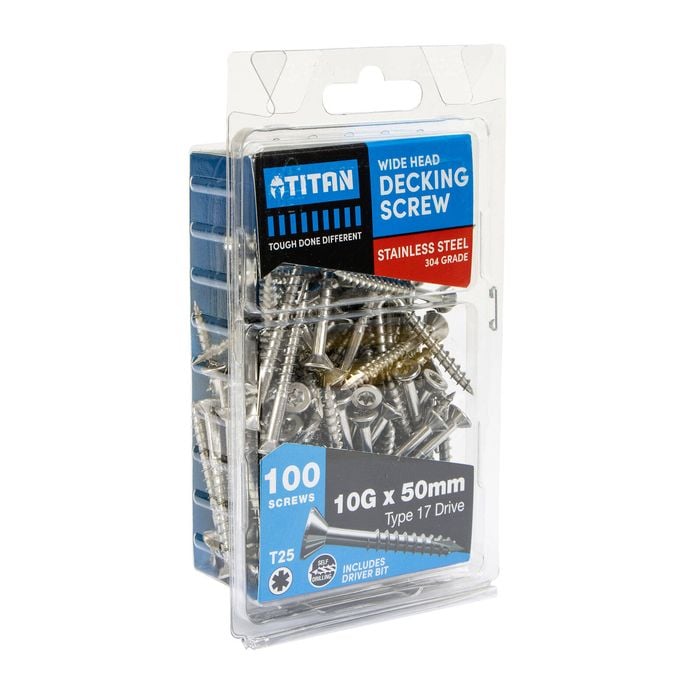 Titan 10G x 50mm Wide Head Decking Screw 304 Stainless Steel - Pack of 100