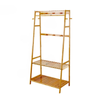 P&P Brown Bamboo Wooden Coat Rack With Multi Hooks, Hanging Rod & Shelves