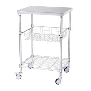 VEVOR Kitchen Utility Cart Silver Wire Rolling Steel with 6 Hooks 3 Tiers