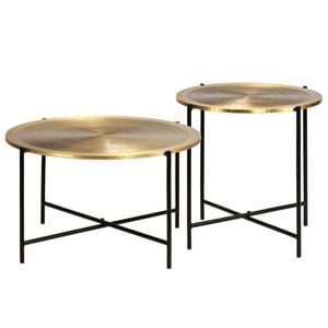 vidaXL 2 Pieces Table Set Brass-covered Side Table Snack Drinking Holder