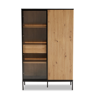 Big Lot Artisian Oak / Black Brooklyn Display Cabinet with LED