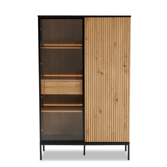 Big Lot Artisian Oak / Black Brooklyn Display Cabinet with LED