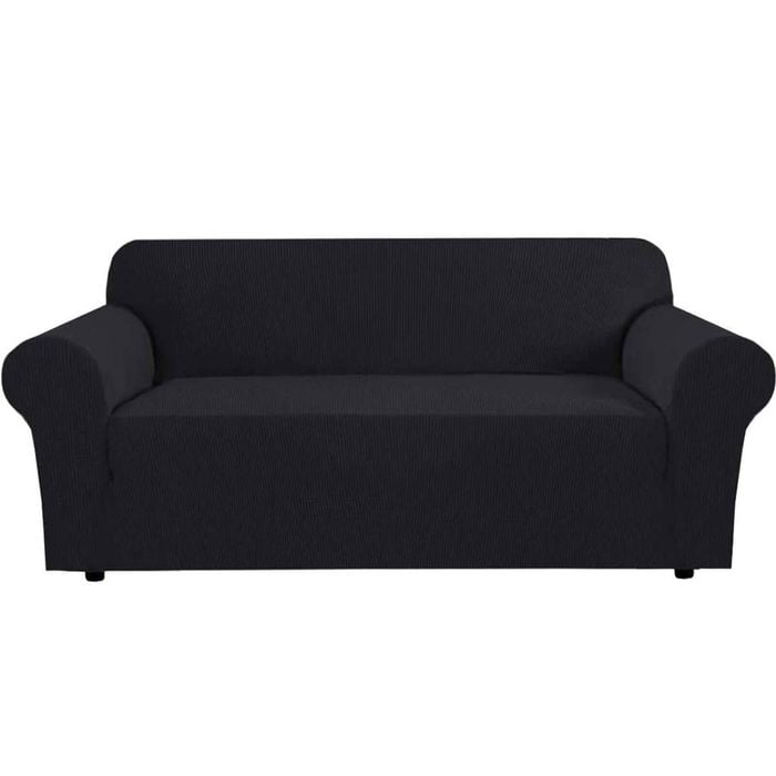 Smarcute 3 Seater High Stretch Jacquqard Textured Sofa Cover Black
