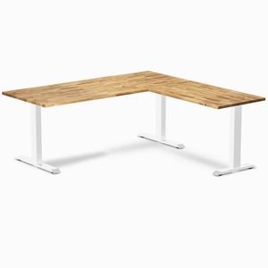 Desky Fixed Height Acacia Hardwood L-shape Office Desk 1800x1750mm Matte Black Frame