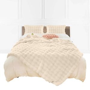 SOGA 160x200cm Light Camel Double Layer Rabbit Fur Throw Blanket