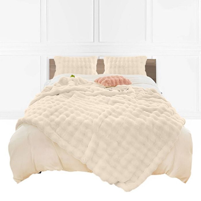SOGA 160x200cm Light Camel Double Layer Rabbit Fur Throw Blanket