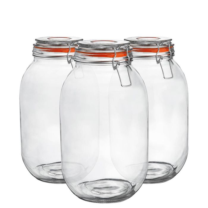 Argon Tableware Glass Storage Jars - 3l/105.5oz - Set Of 6 - 4 Colour Seals Airtight Kitchen Storage Container Preserving Jar