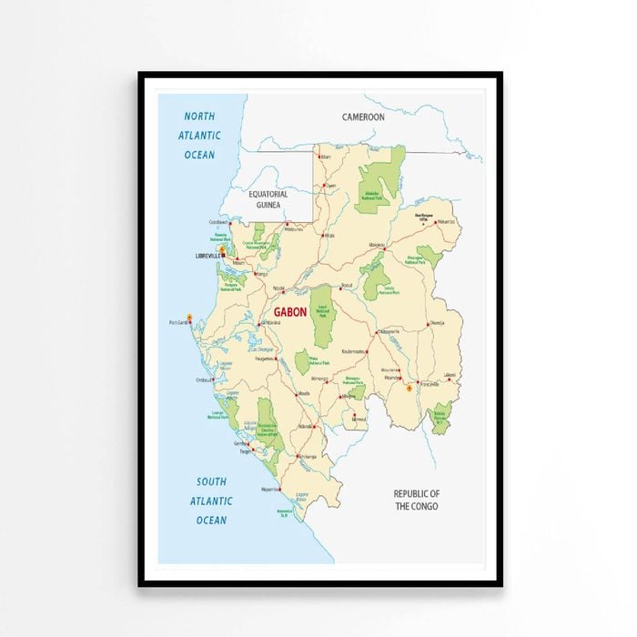 Gabon Road Map  Print 100% Australian Made 90x120cm  (Poster)