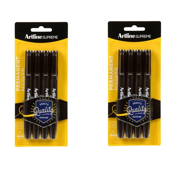 2x 4pc Artline Supreme 1.0mm Permanent Marker Pens School/office Writing Black