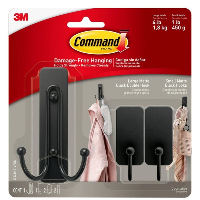 Command Adhesive Matte Black Hooks - 3 Pack Combo