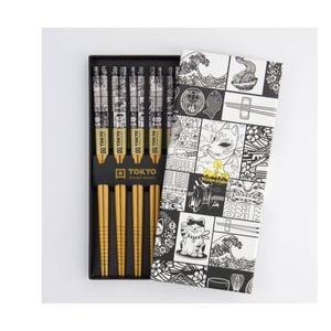 5pc Tokyo Design Chopstick Giftset Lacquered Wood Reusable Dining Gift Boxed