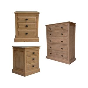 Jade Set of 2 Bedside 5 Drawer Tallboy Bedroom Furniture Package Set - Natural