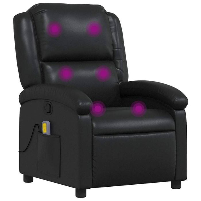 vidaXL Massage Recliner Chair Reclining Armchair Single Sofa Black Faux Leather