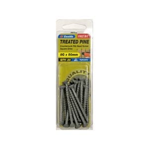 Zenith 8G x 50mm Tufcote® Square Drive Treated Pine Screw - 20 Pack