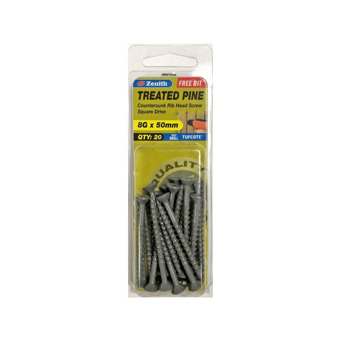 Zenith 8G x 50mm Tufcote® Square Drive Treated Pine Screw - 20 Pack