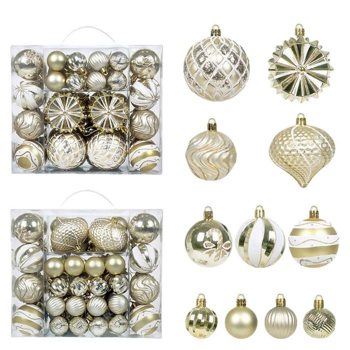 Catzon 48 Pcs Christmas Balls Ornaments Shatterproof for Xmas Tree Wreath-Gold