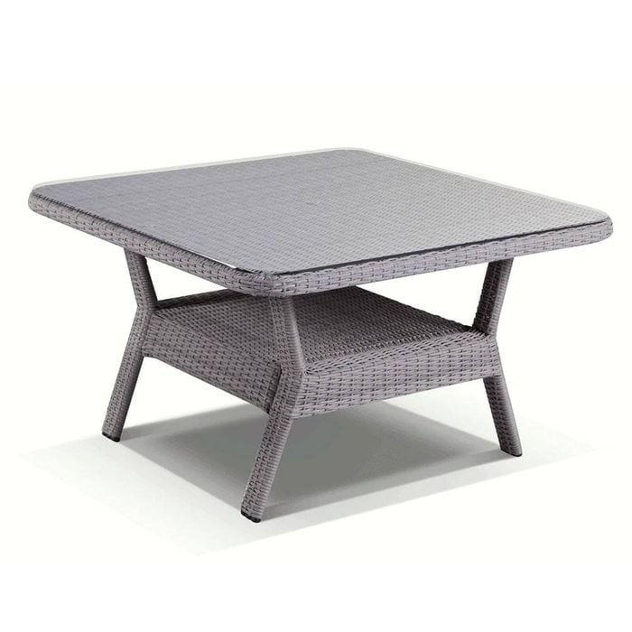 Low Dining 1.2m Square Outdoor Wicker Glass Top Table 1.2m - Brushed Grey