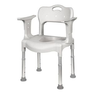 3-in-1 Commode Shower Chair with Adjustable Height and Removable Bucket for Seniors and Disabled