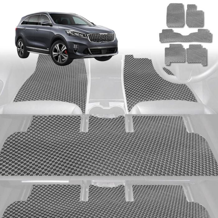 6D Diamond Car Floor Mats for Kia Sorento 2015-2020-Ultimate Set-Grey-Outback GT