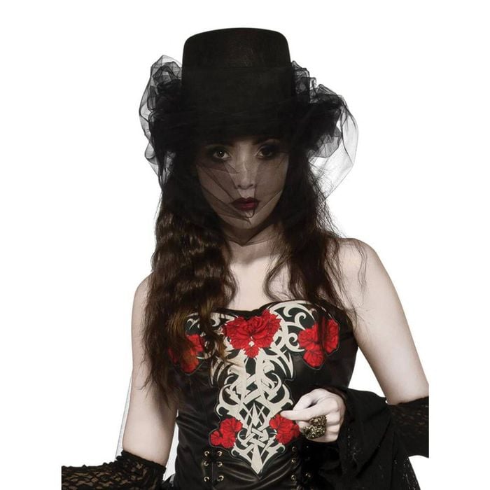Heart of Darkness Adult Top Hat with Tulle for Halloween Dress Up, ADULT
