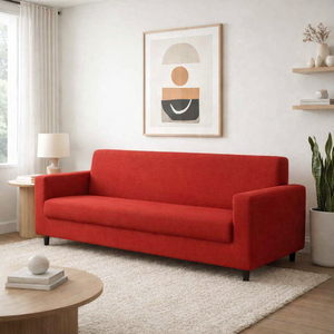 Anyhouz 4 Seater Sofa Cover Plain Red Style And Protection For Living Room Sofa Chair Elastic Stretchable Slipcover