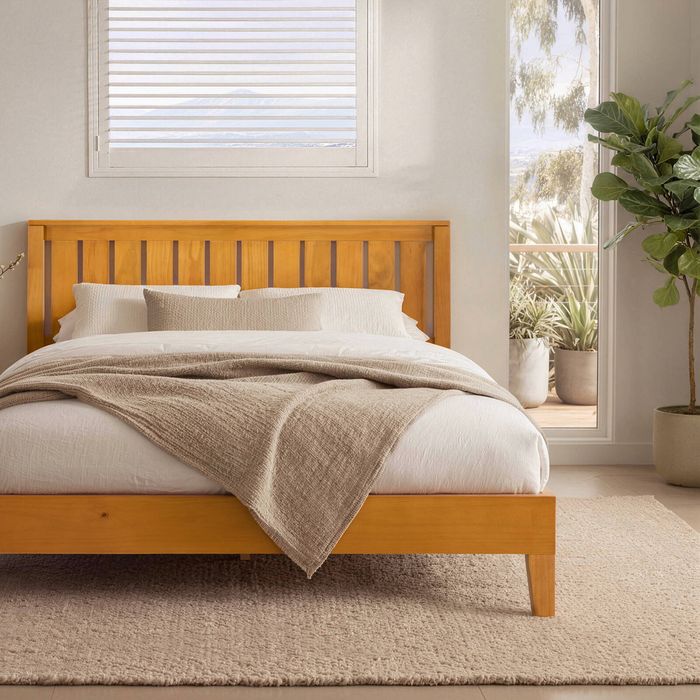 Zinus Double Deluxe Solid Wood Bed Frame Base – Natural - Bunnings ...