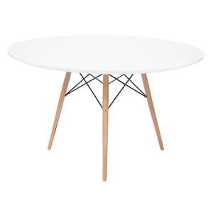 Sk Designer Living | Replica Eames Eiffel Round Wood Dining Table | 120cm - White & Natural