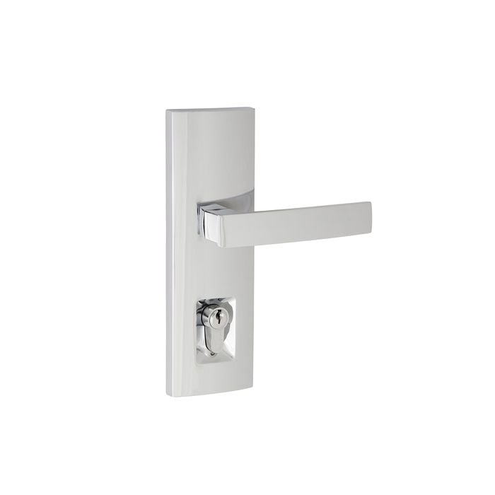 Delf Trade Bright Chrome Single Cylinder Linear Lucca Secure Entrance Lever Set