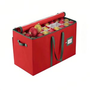 Catzon Large Christmas Ornament Storage Box - Stores 128 Ornaments with Dividers-Red