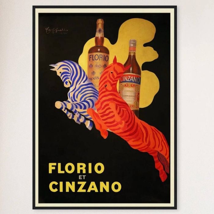 Galrie Florio Cinzano Vintage Italian Aperitif Advertising Poster - Art for Your Home, Black Frame, A3 30 x 42cm (12 x 16inch)