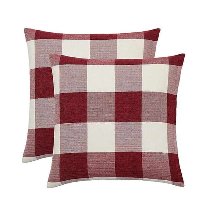 Catzon 2 Pcs Buffalo Check Throw Pillow Covers for Farmhouse 45X45cm-Red White