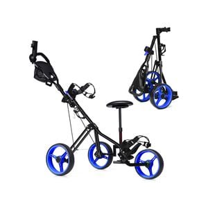 Costway Foldable Pro Golf Push Cart W/scoreboard Bag Blue