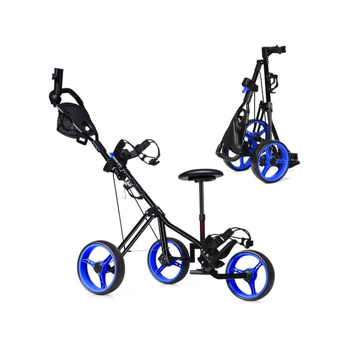 Costway Foldable Pro Golf Push Cart W/scoreboard Bag Blue