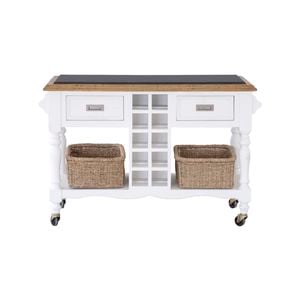 Leura Belle Kitchen Island Bench In Brushed White With Natural Timber Top