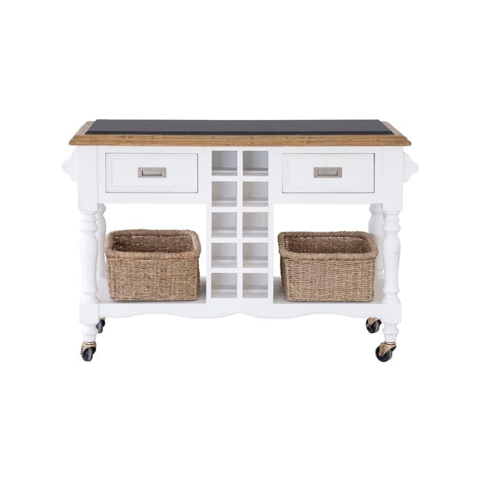 Leura Belle Kitchen Island Bench In Brushed White With Natural Timber Top