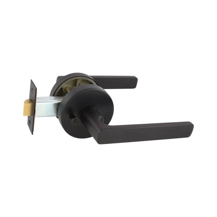 Schlage Matte Black Medio Plus Series Rivera Privacy Lever Set with QuickFix