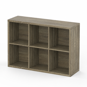 Roomo 6-Cube Storage Cabinet, Grey Wooden Bookshelf & Shoe Rack, Freestanding Organizer for Home & Office