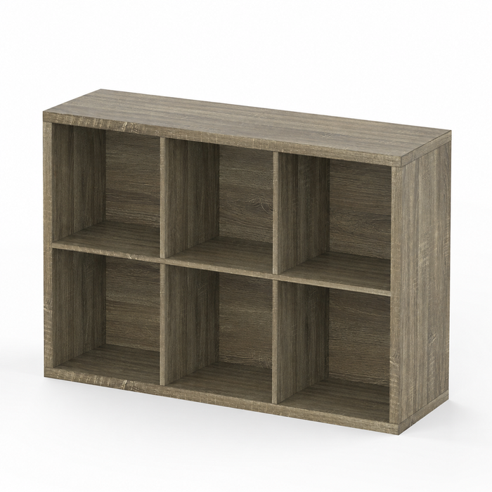 Roomo 6-Cube Storage Cabinet, Grey Wooden Bookshelf & Shoe Rack, Freestanding Organizer for Home & Office
