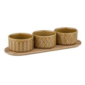 4pc Ladelle Heath Caramel Bowl & Tray Set