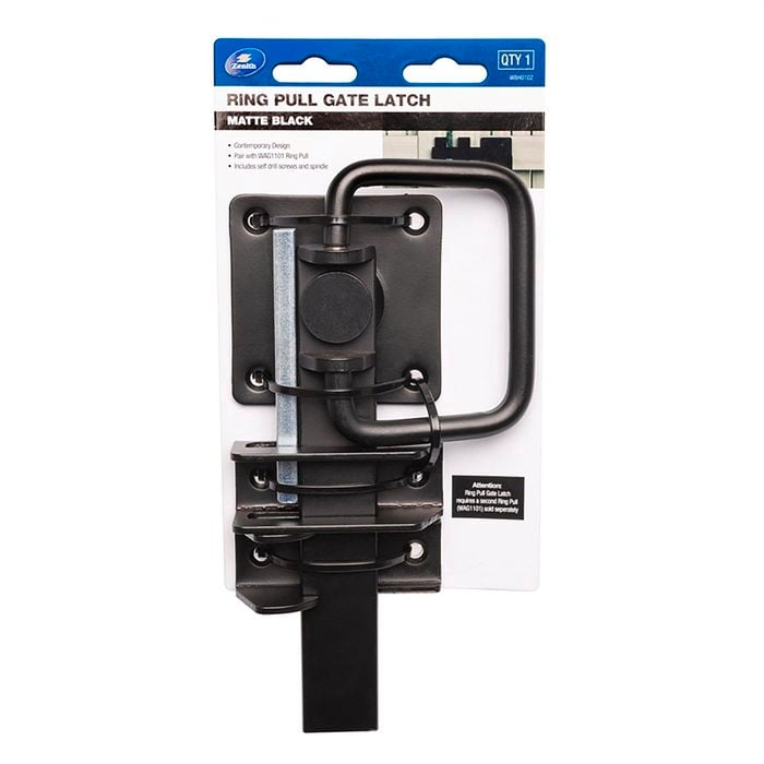 Zenith Matte Black Ring Pull Gate Latch